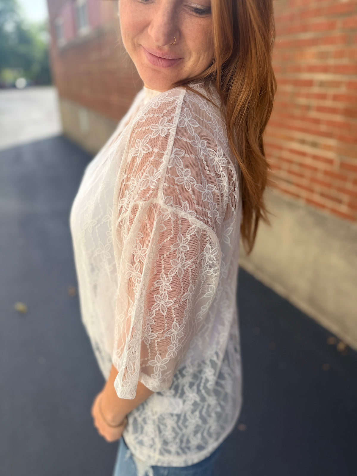 Cream Floral Mesh Short Sleeve Top