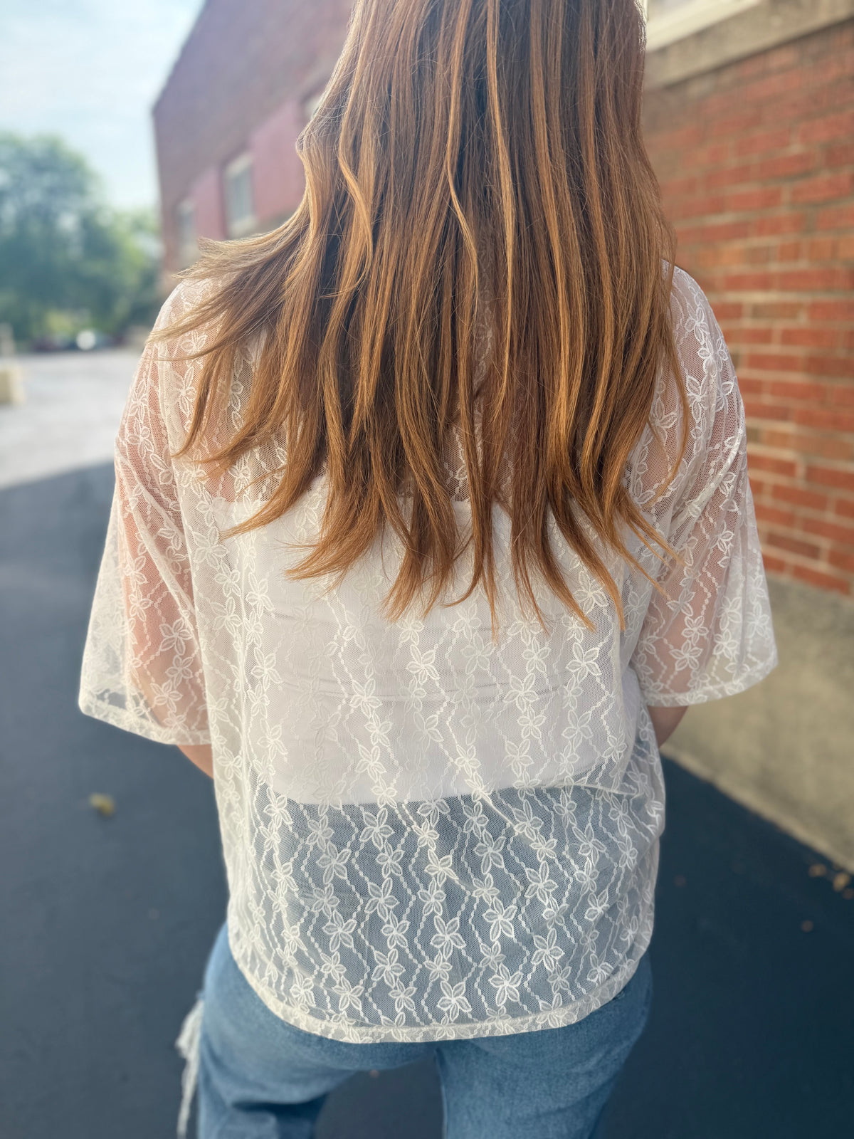 Cream Floral Mesh Short Sleeve Top