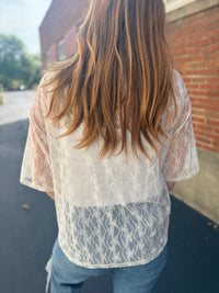 Cream Floral Mesh Short Sleeve Top