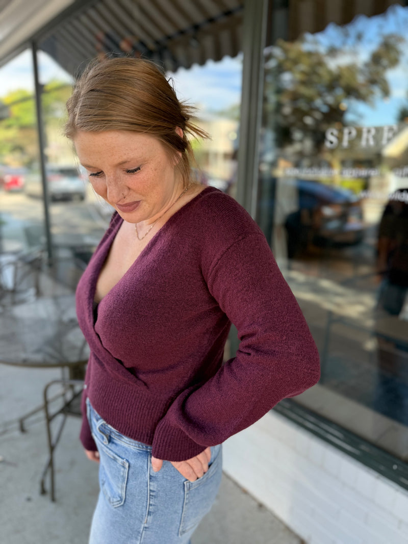 Cozy Wrap Sweater - Plum