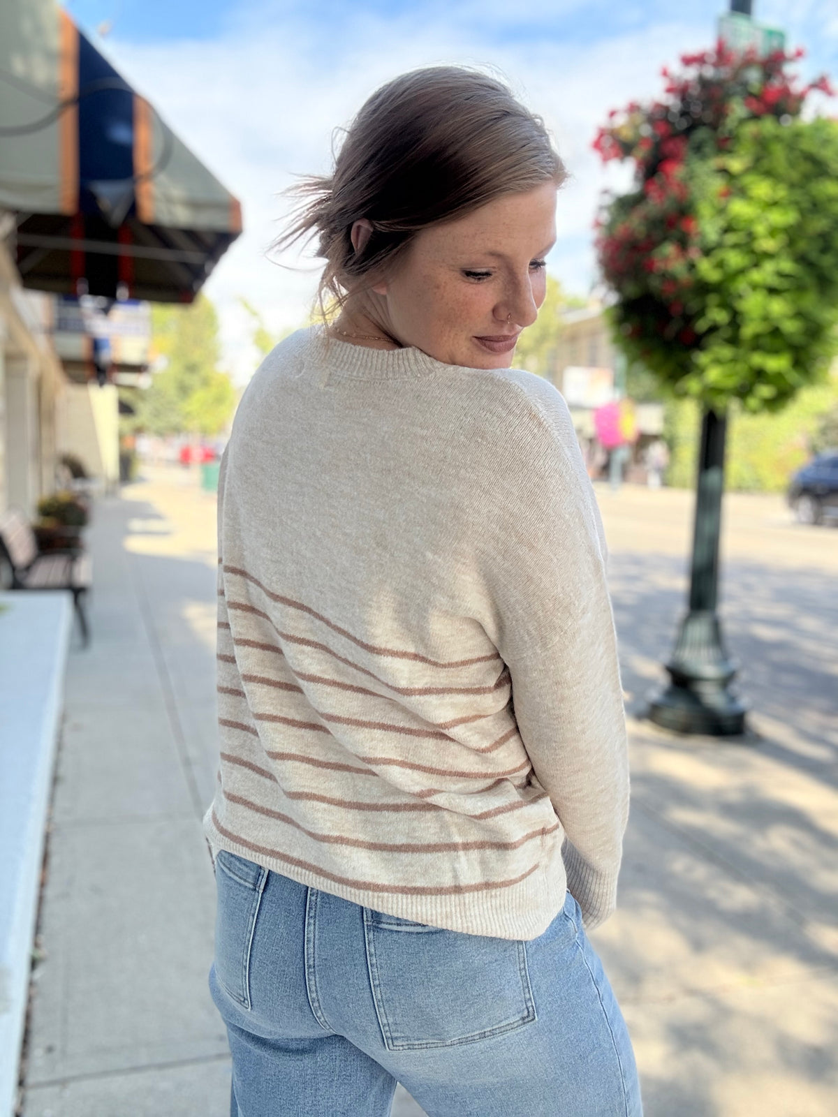 Oatmeal Stripe Front Seam Sweater