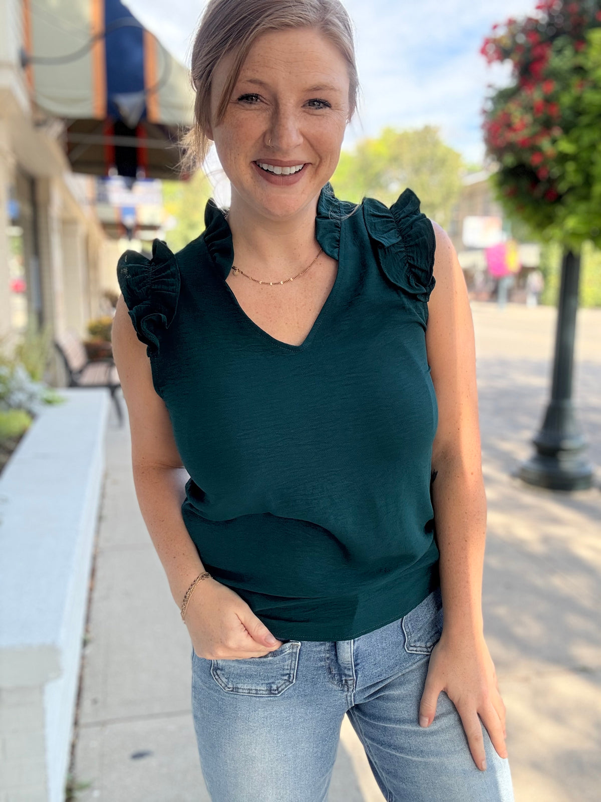 Ruffle Seafoam Sleeveless Top