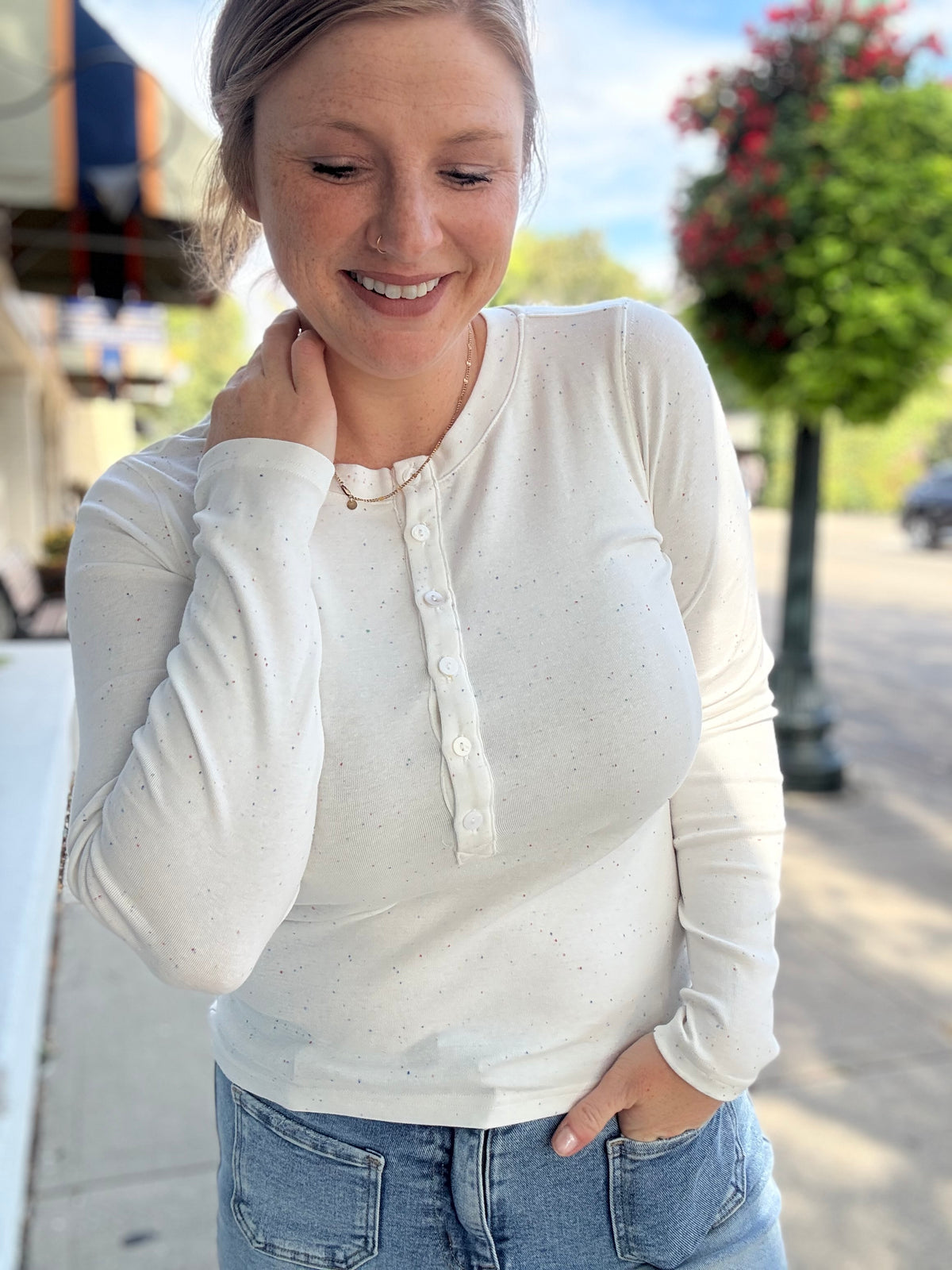 Colored Spots Button Down Long Sleeve - Off White