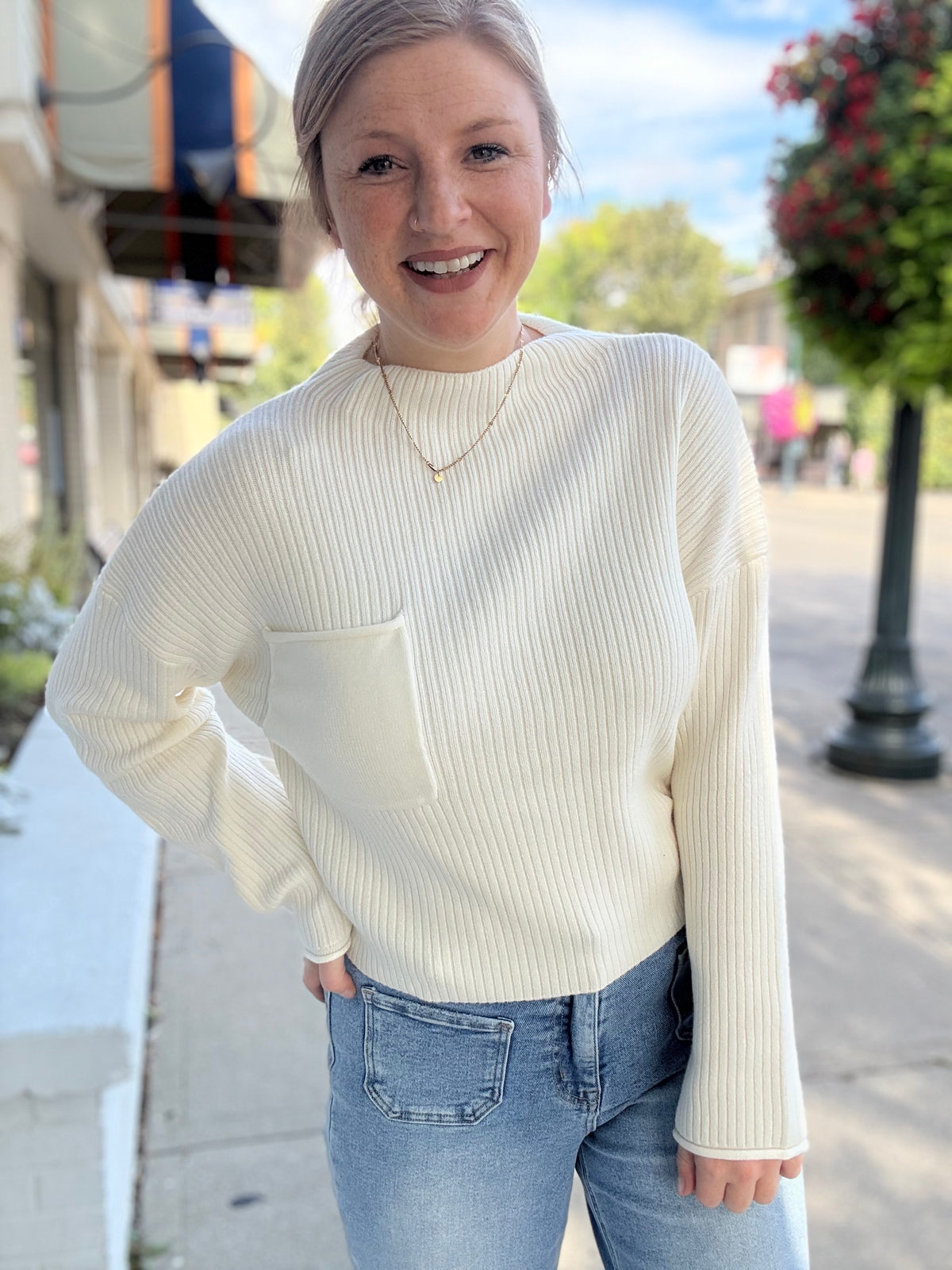 Mock Neck Cream Sweater
