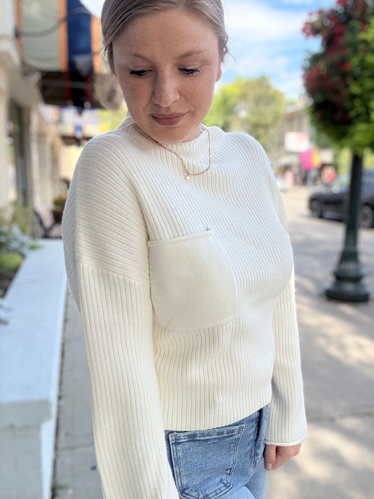 Mock Neck Cream Sweater