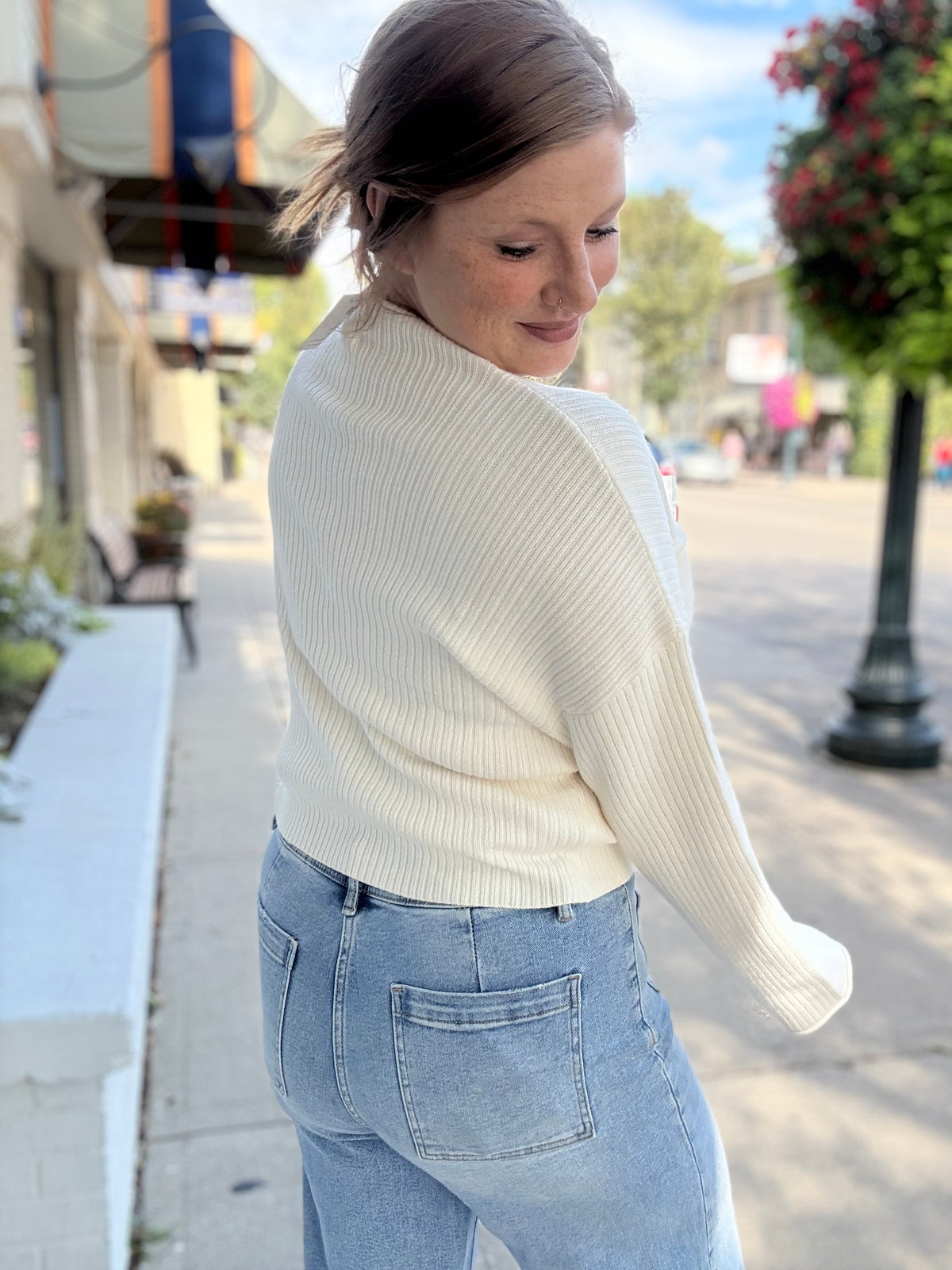 Mock Neck Cream Sweater