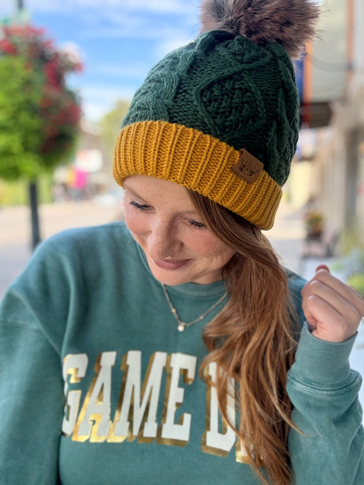 Green & Gold Pom Hat