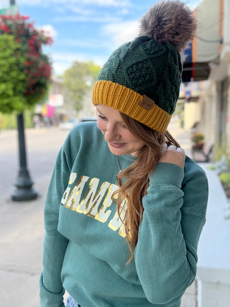 Green & Gold Pom Hat