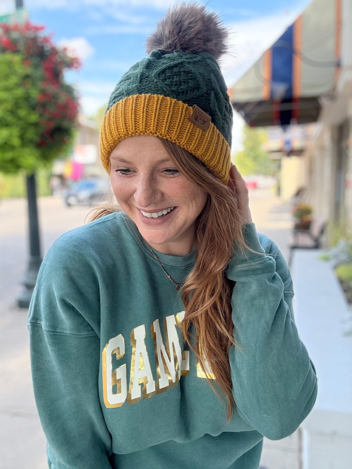 Green & Gold Pom Hat