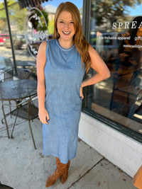 Mineral Washed Blue Midi Dress