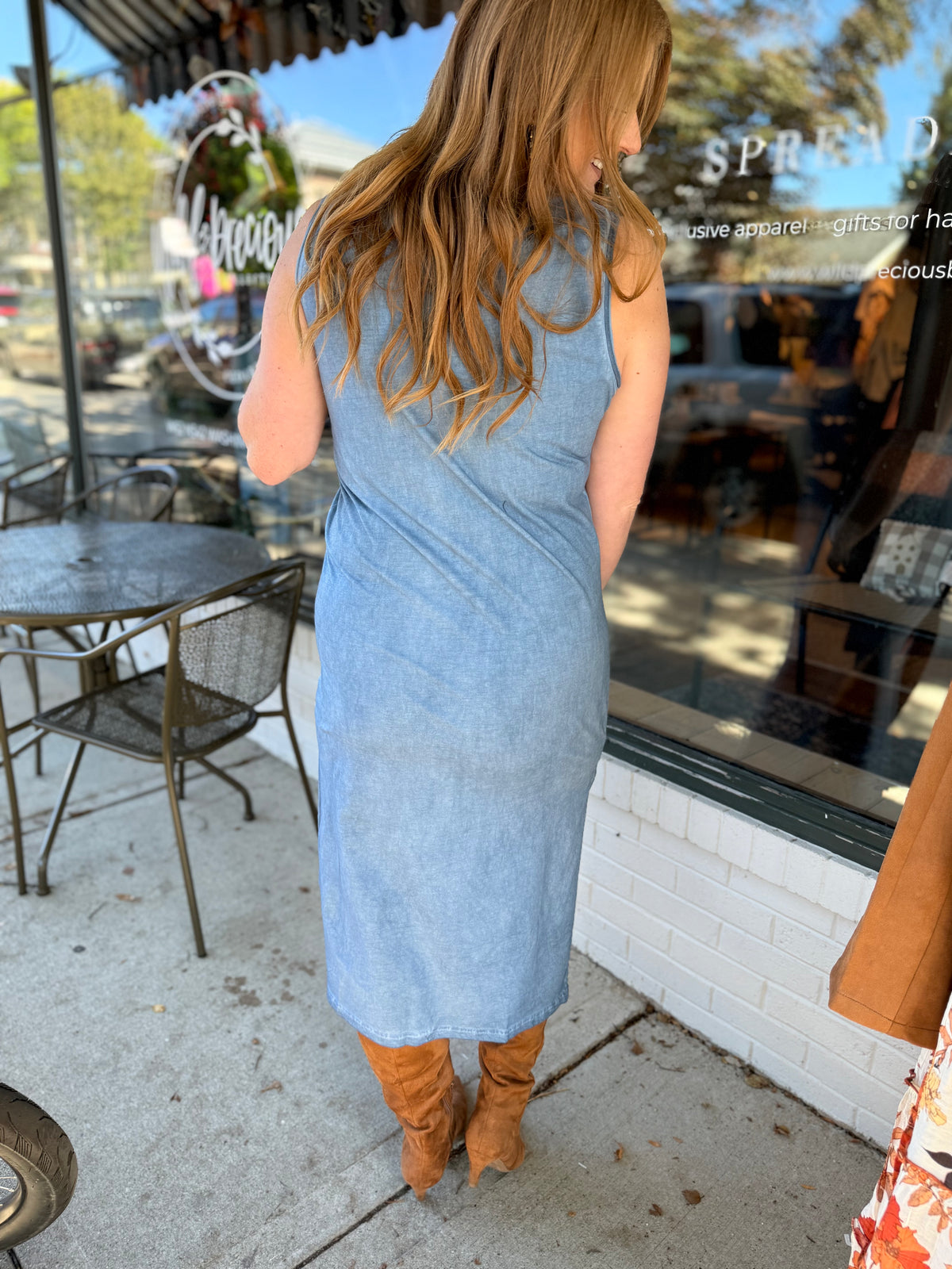 Mineral Washed Blue Midi Dress