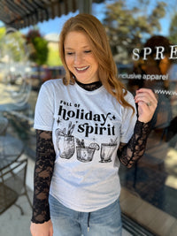 Full of Holiday Spirit Tee - Heather Ash