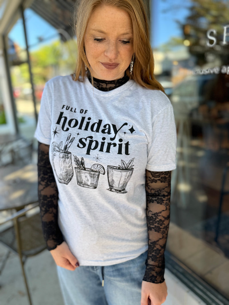 Full of Holiday Spirit Tee - Heather Ash