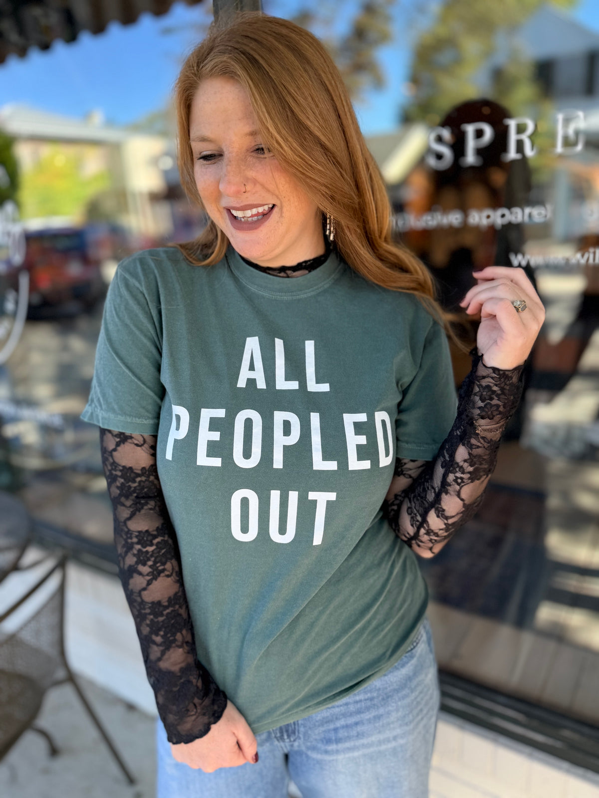 All Peopled Out Graphic Tee - Teal