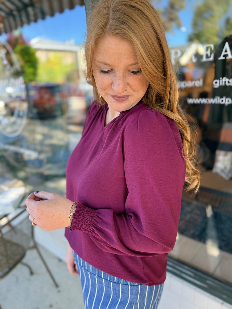 Crimson Ruffle Neck Long Sleeve