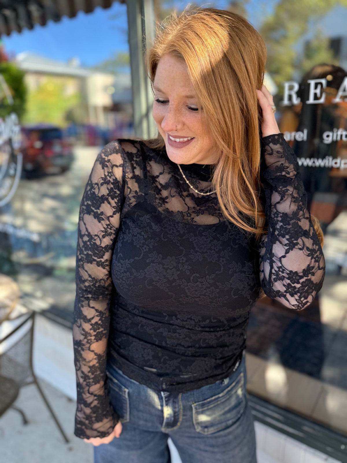 Black Lace Sheer Top