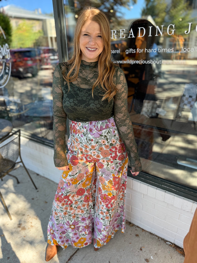 Olive Lace Sheer Top
