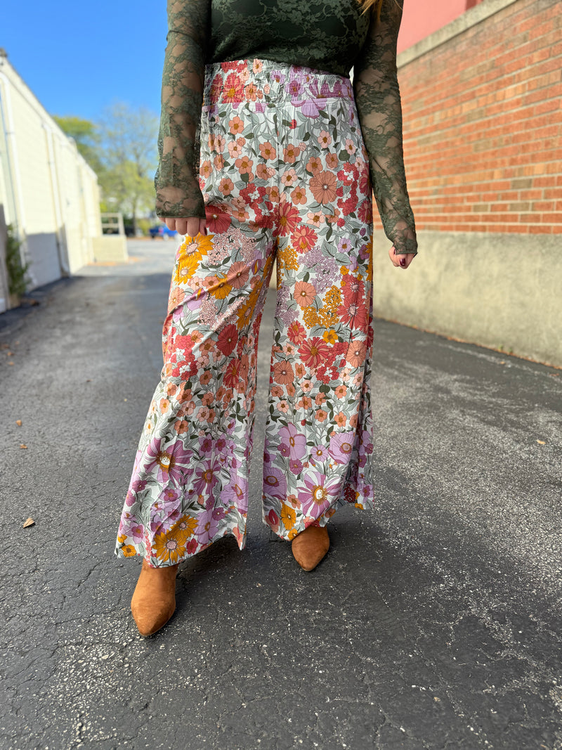 Boho Floral Wide Leg Pants