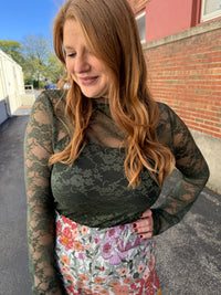 Olive Lace Sheer Top