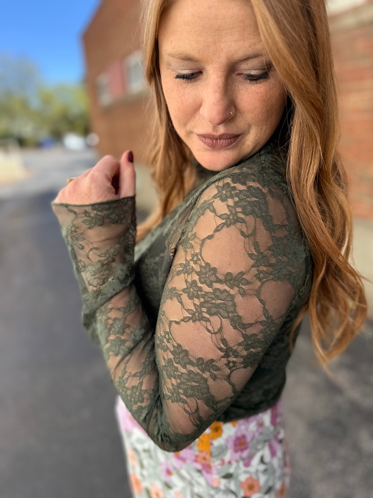 Olive Lace Sheer Top