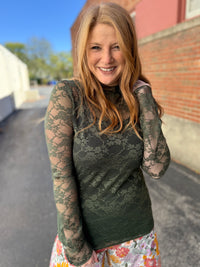 Olive Lace Sheer Top