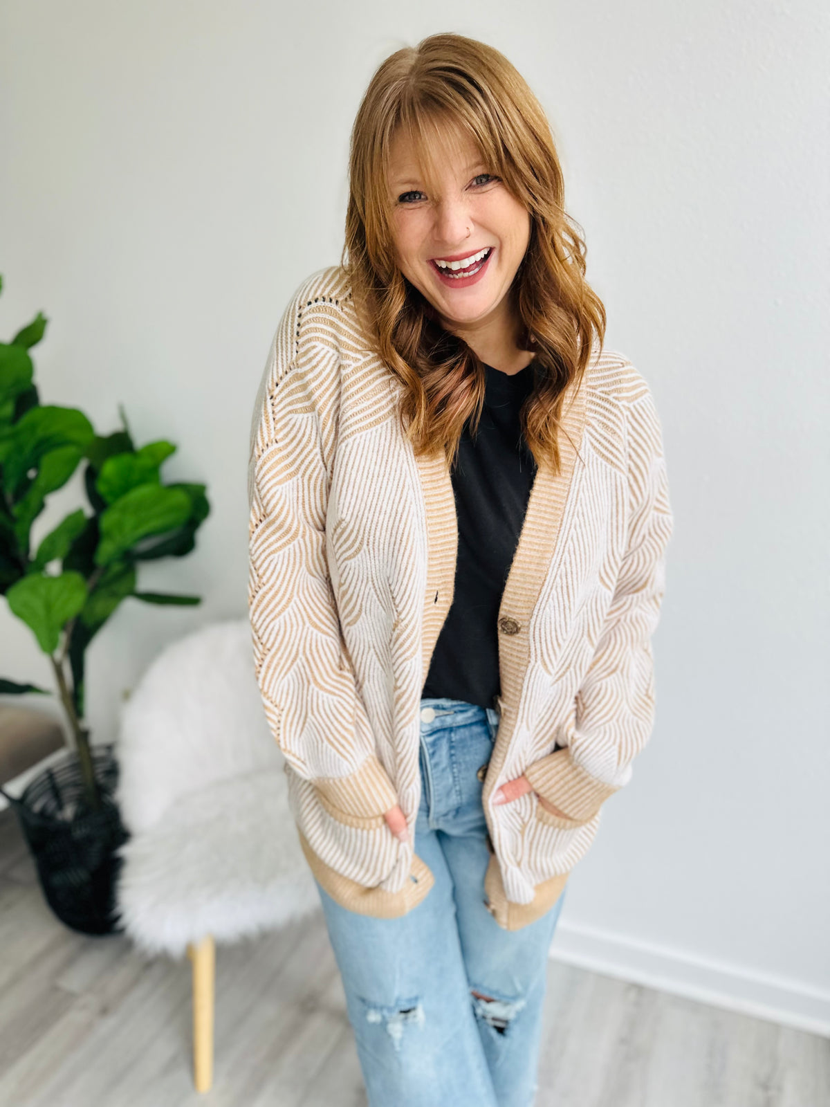 Chevron Cream Cardigan