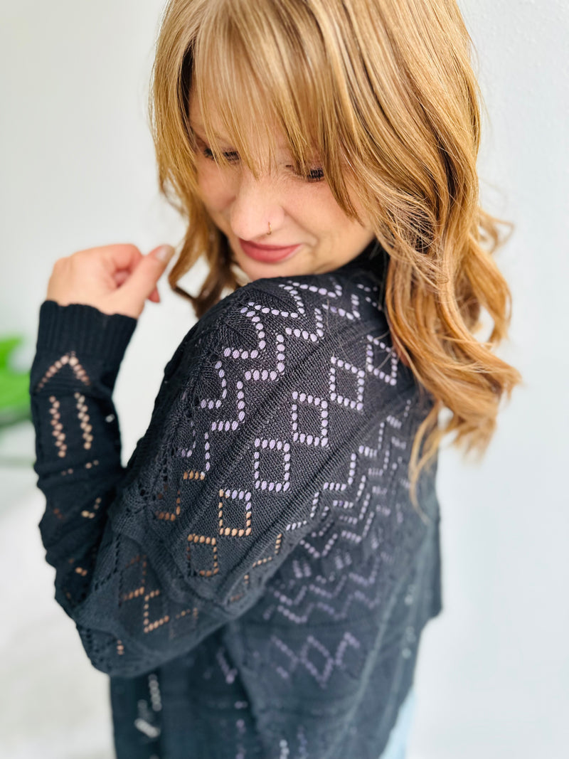 Ruth Black Crocheted Cardigan