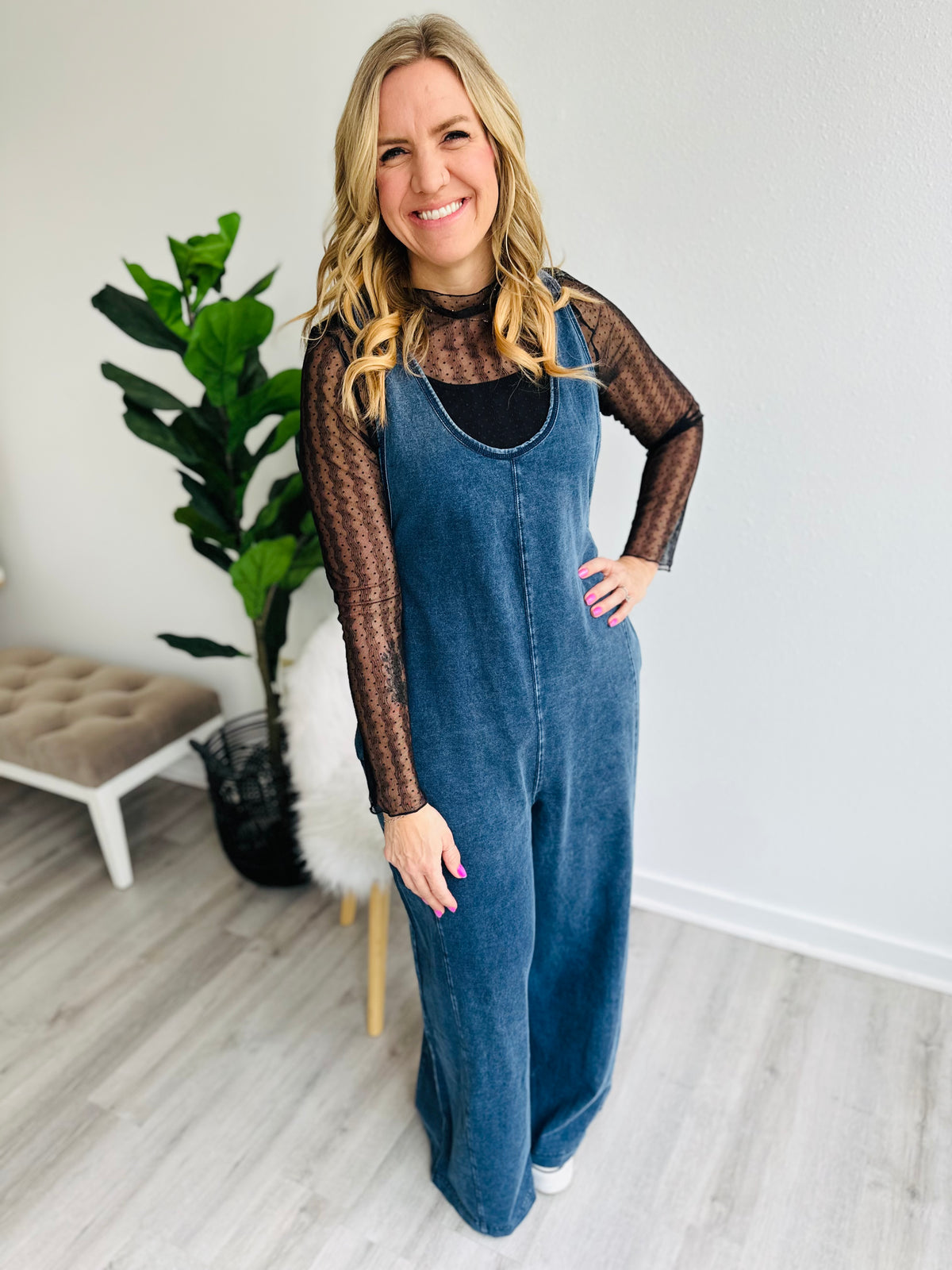 Mineral Wash Wide Leg Jumpsuit