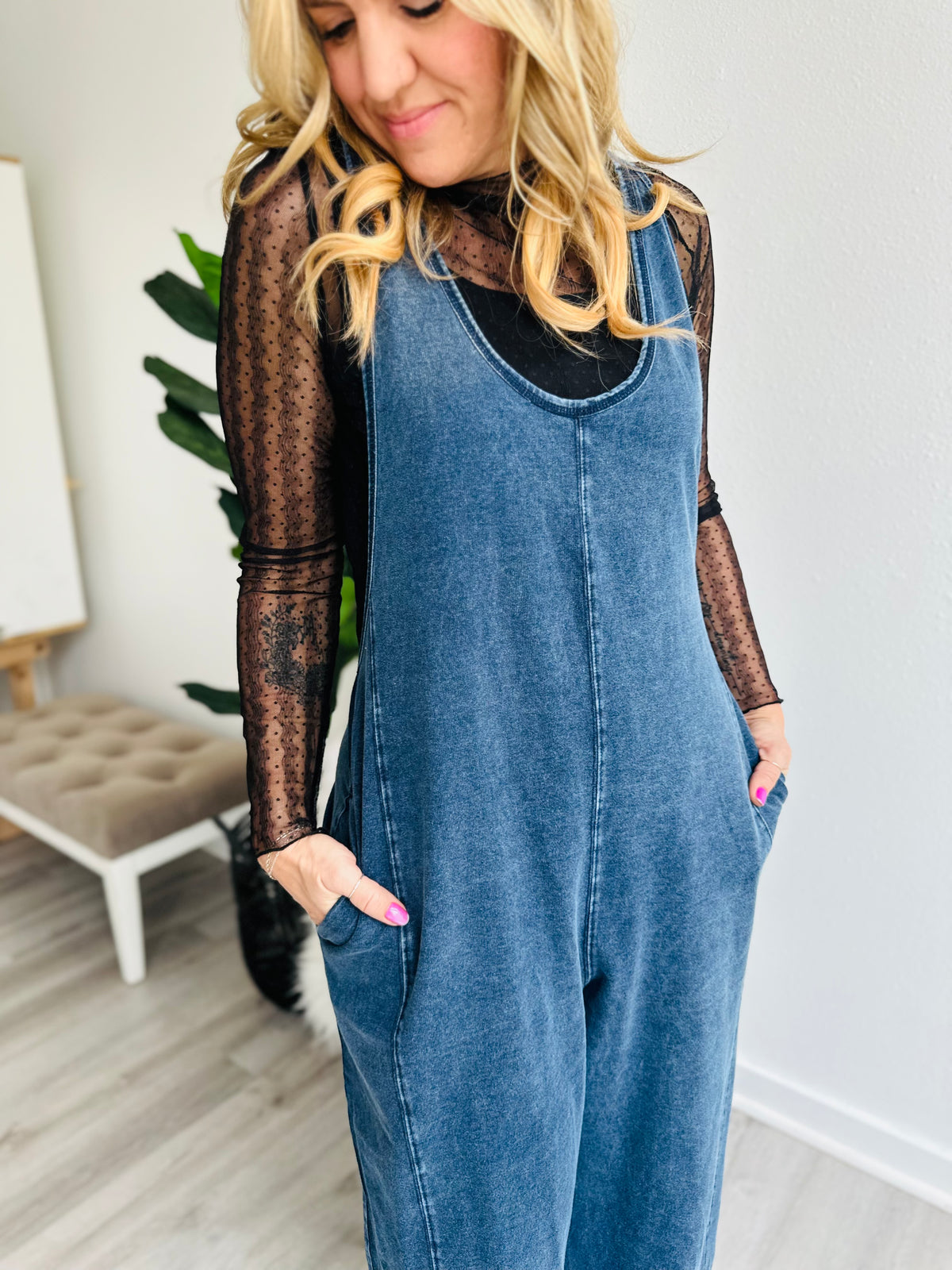 Mineral Wash Wide Leg Jumpsuit