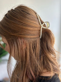 Pearl + Gold Beaded Claw Clip