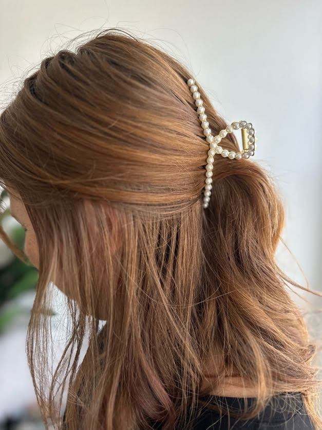 Pearl + Gold Beaded Claw Clip