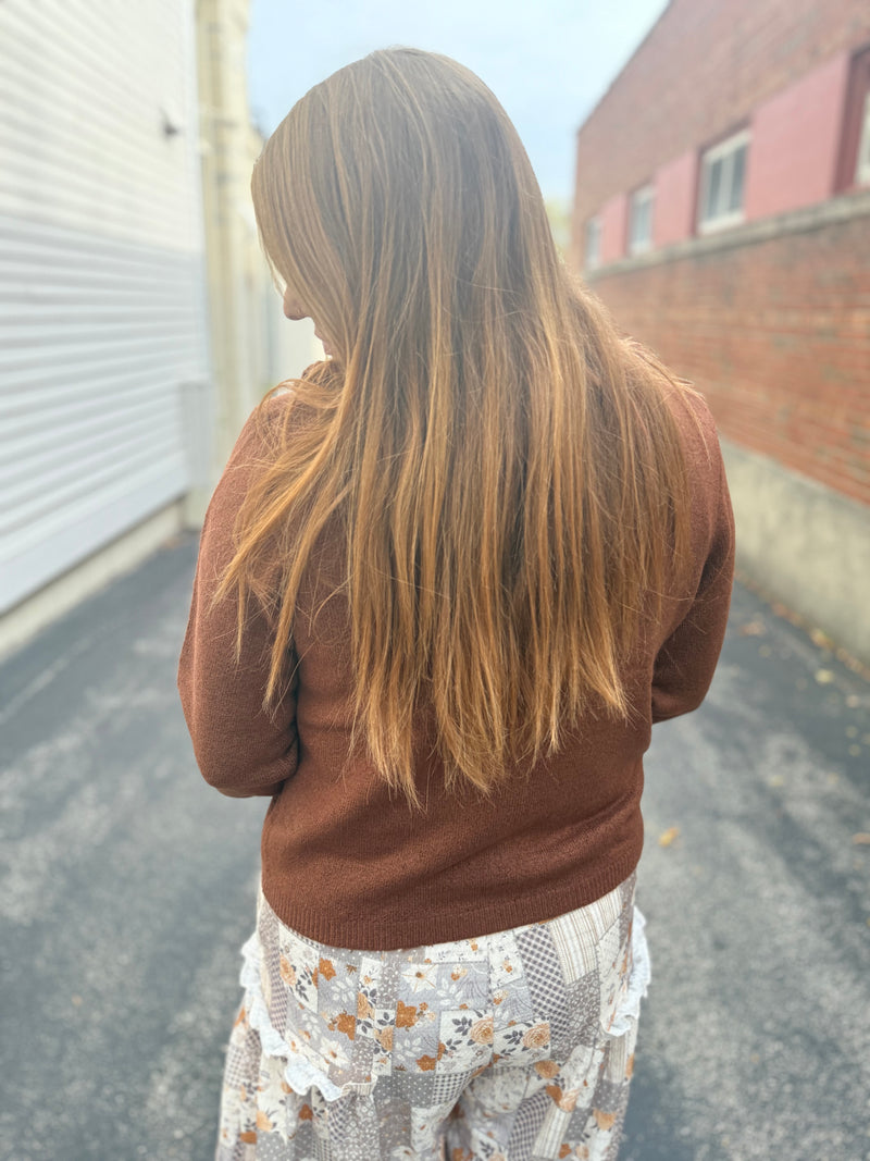 Chestnut Ruffle Collar Cardigan