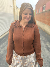 Chestnut Ruffle Collar Cardigan