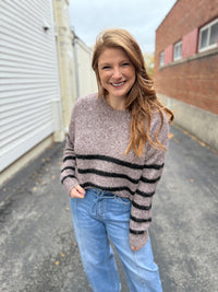 Soft Mocha Black Stripe Sweater