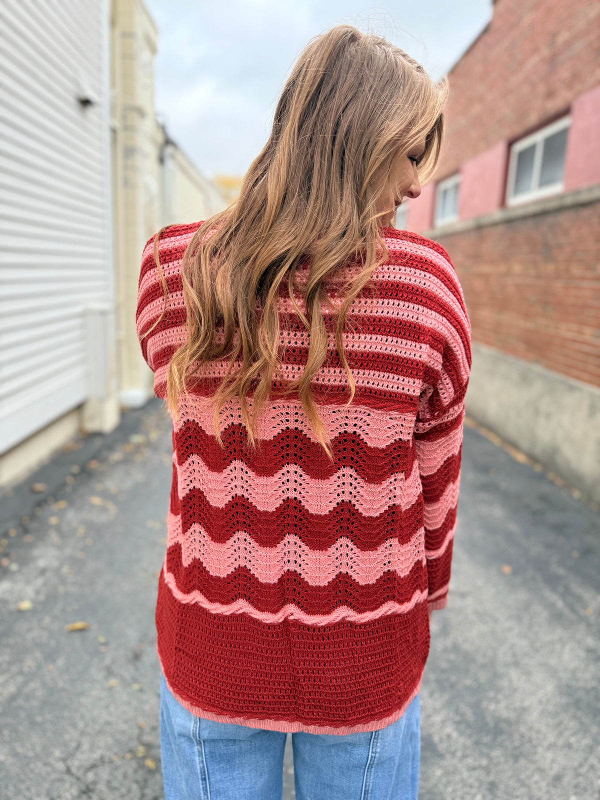 Wine Striped Pocket Cardigan