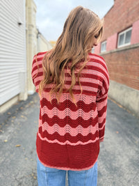 Wine Striped Pocket Cardigan