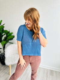 Hazy Blue Boatneck Knit Top