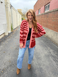 Wine Striped Pocket Cardigan
