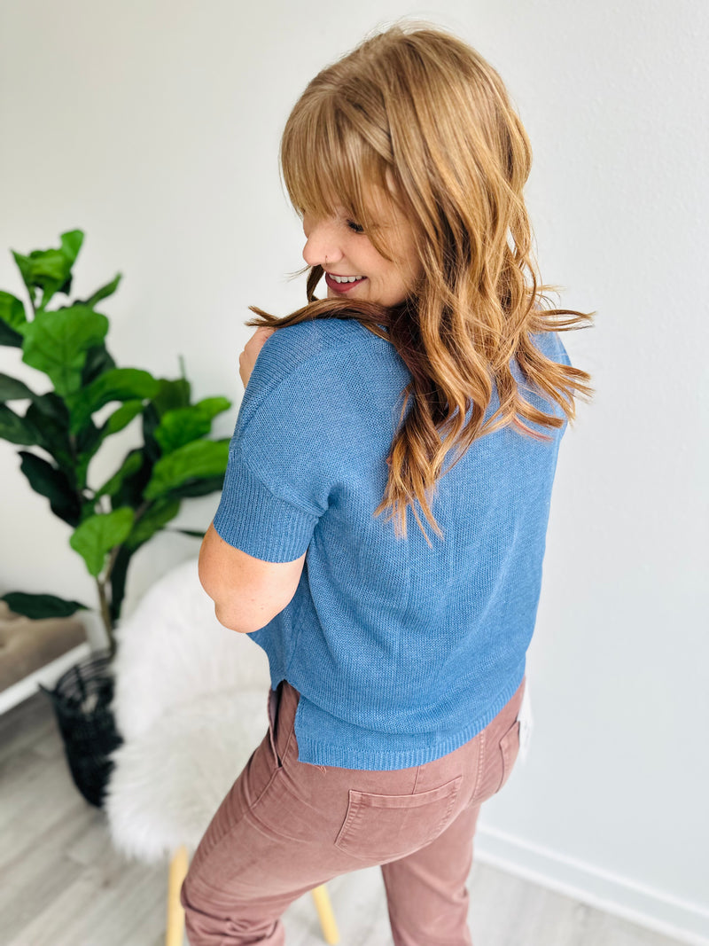 Hazy Blue Boatneck Knit Top