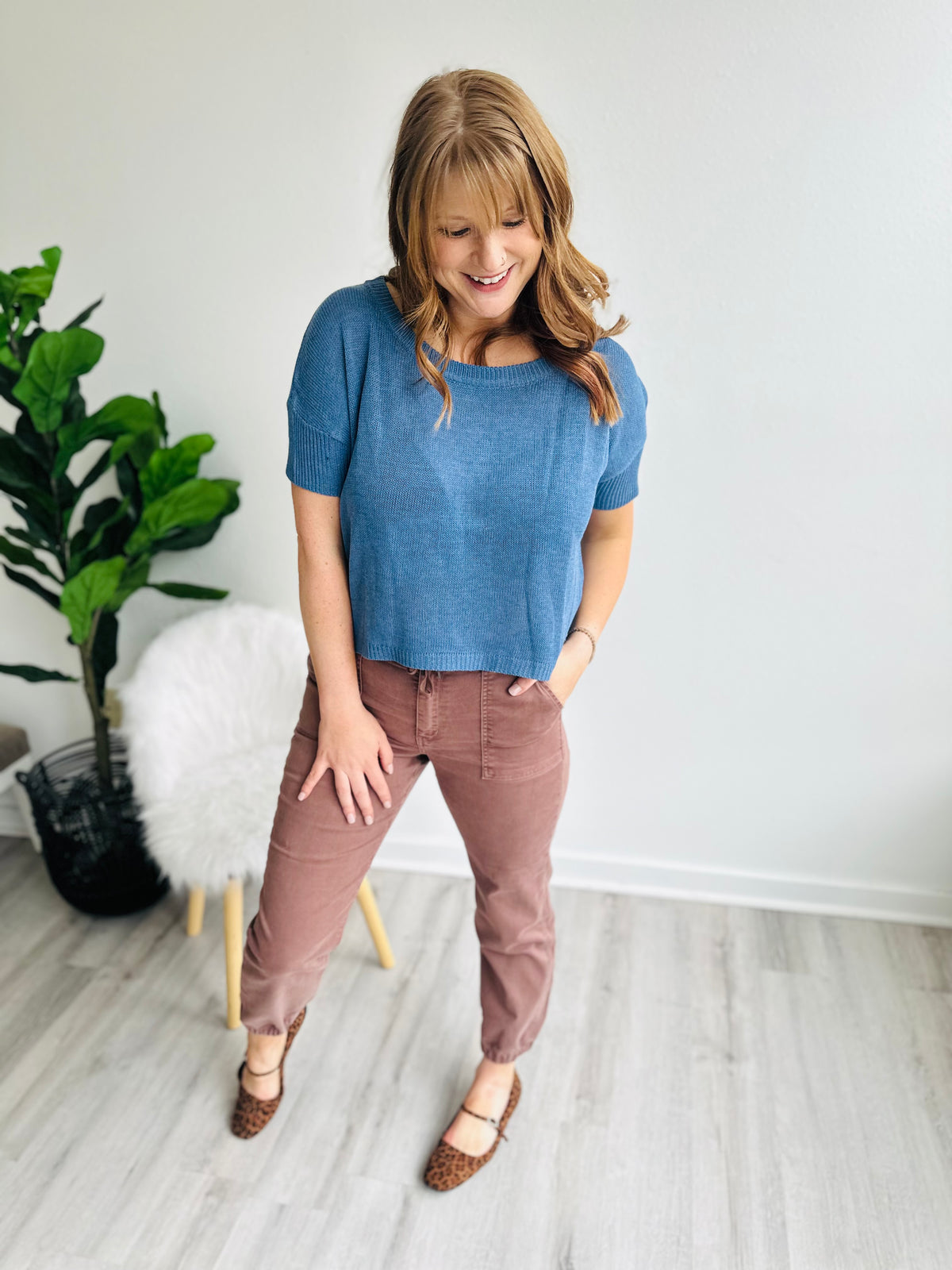 Hazy Blue Boatneck Knit Top