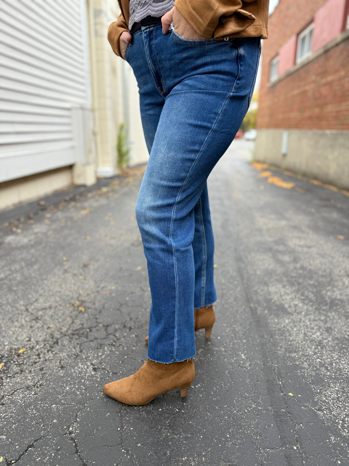 Medium Wash Slim Straight High Rise Jean