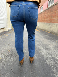 Medium Wash Slim Straight High Rise Jean