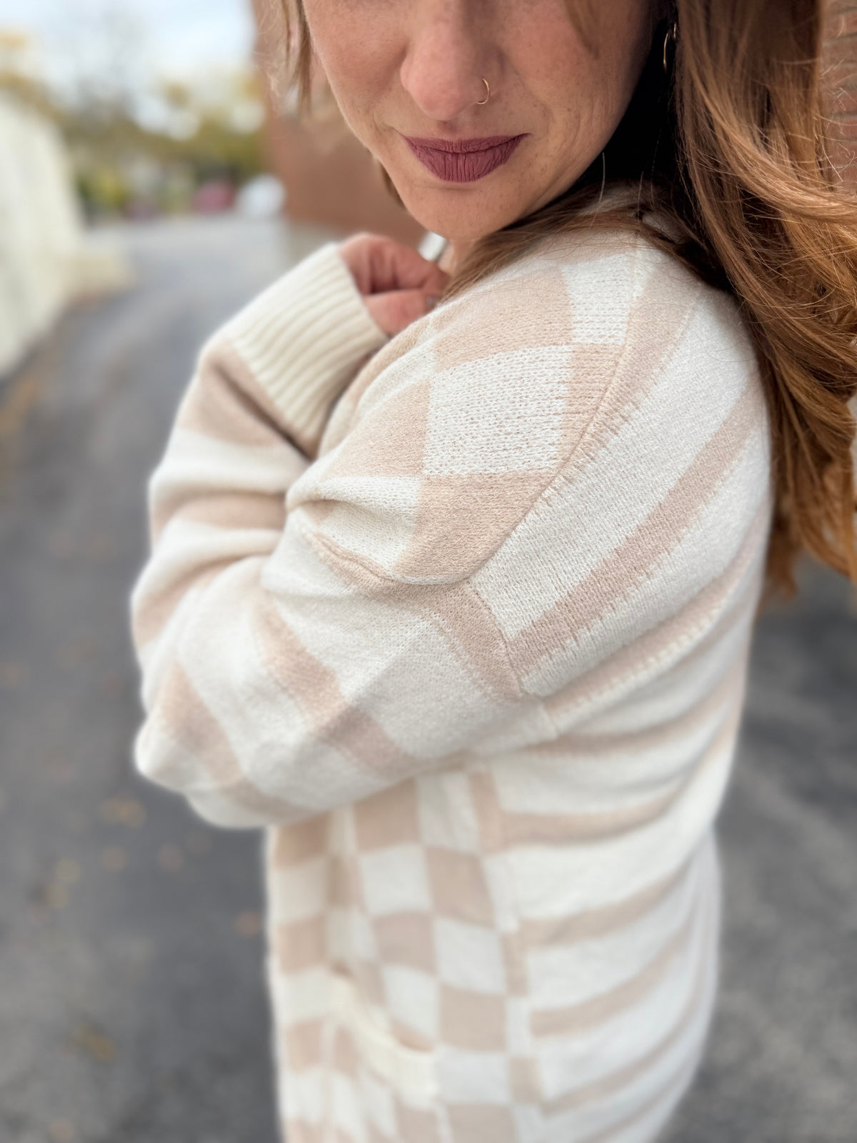 Neutral Check Cardigan Duster