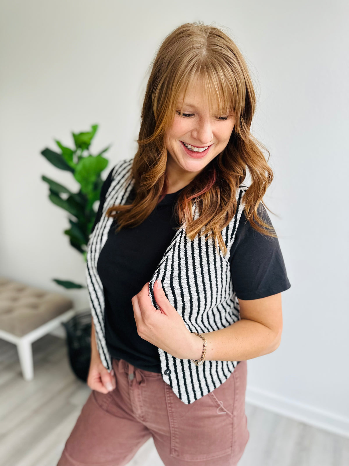 Black + White Ribbed Vest