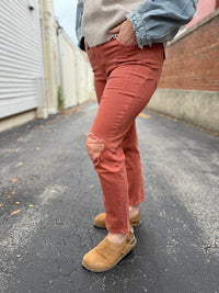 Copper Distressed High Rise Slim Fit Jeans