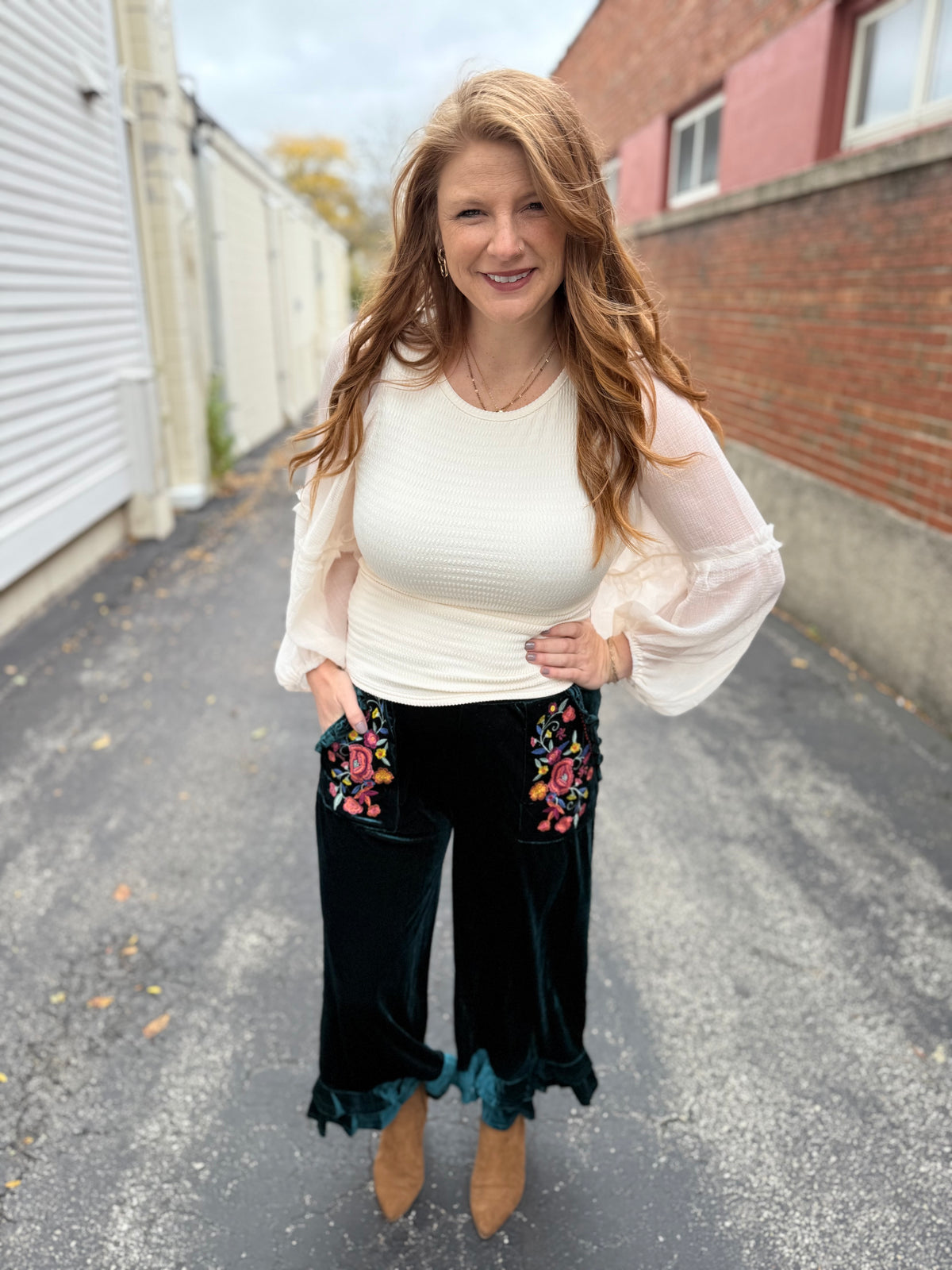 Velvet Bloom Wide Leg Pants