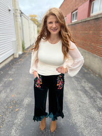 Velvet Bloom Wide Leg Pants