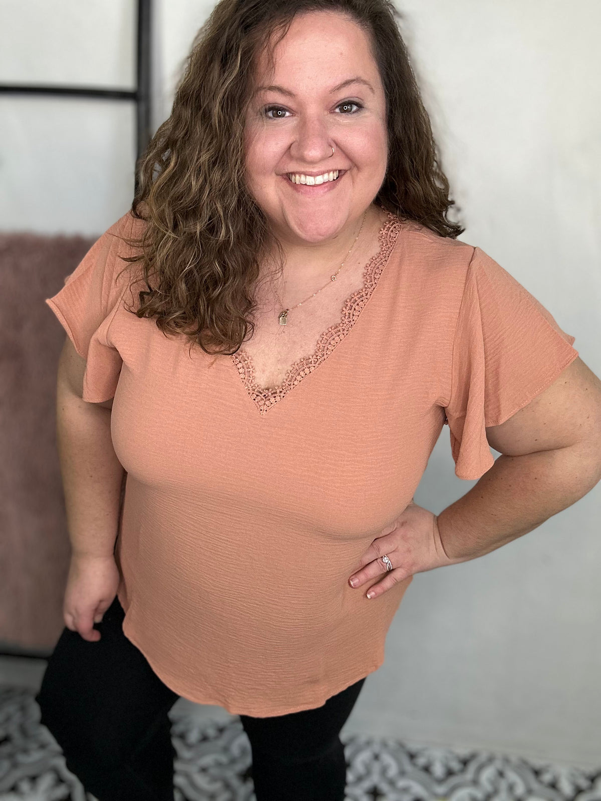 Tangerine Lace Trim Top