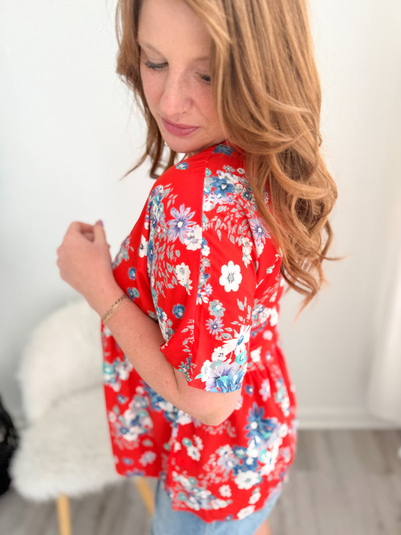 Scarlet Floral Baydoll Top