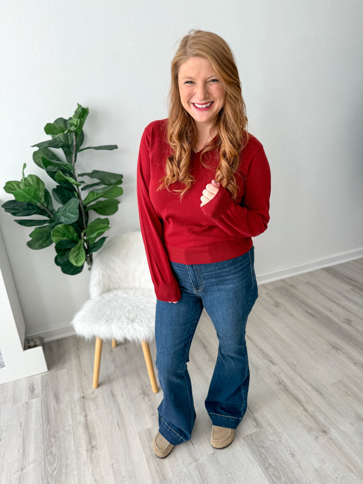 Deep Red V-Neck Sweater